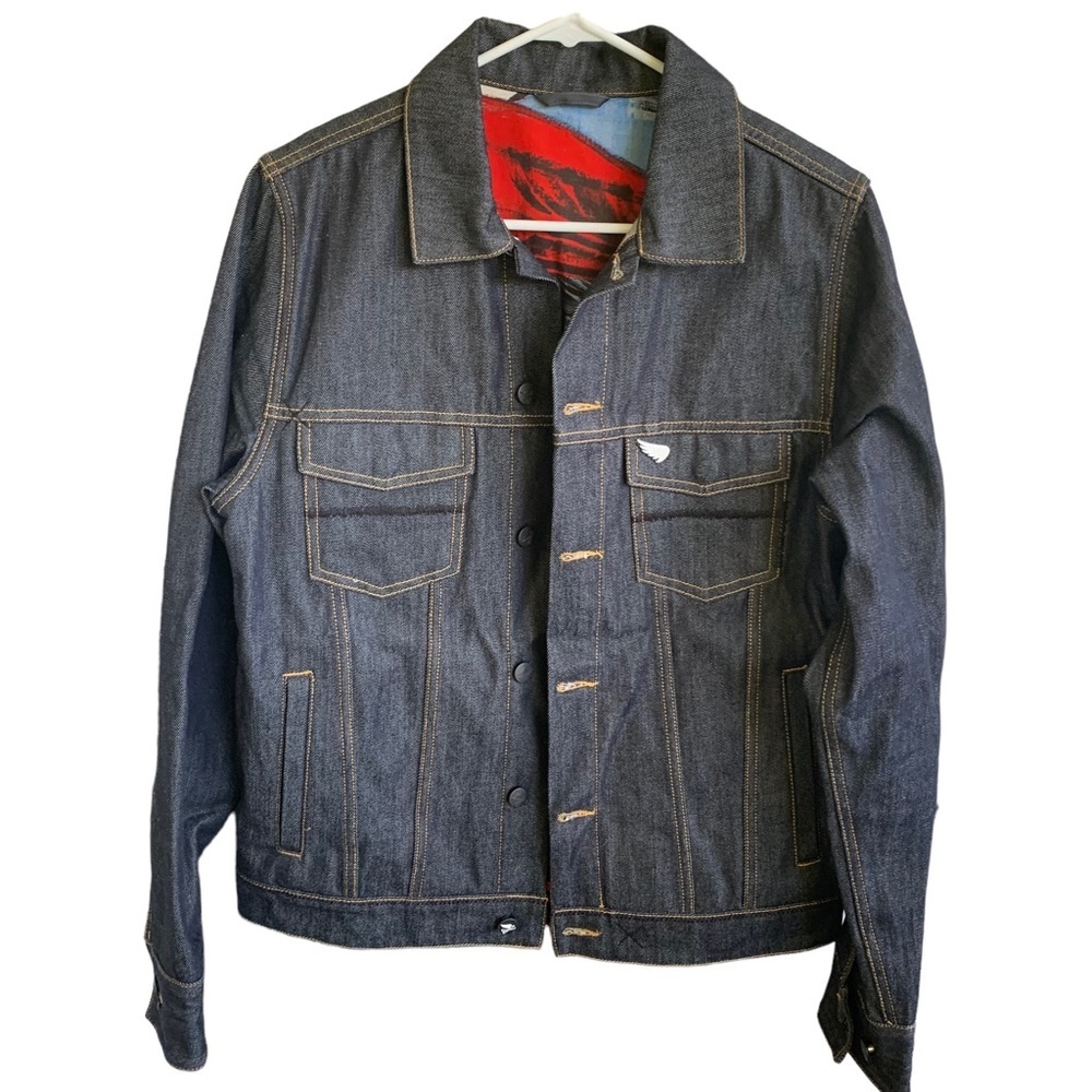 🆕 Saint Denim Moto Jacket Blue Jean Coat Men’s Size Medium Nude Art Streetware